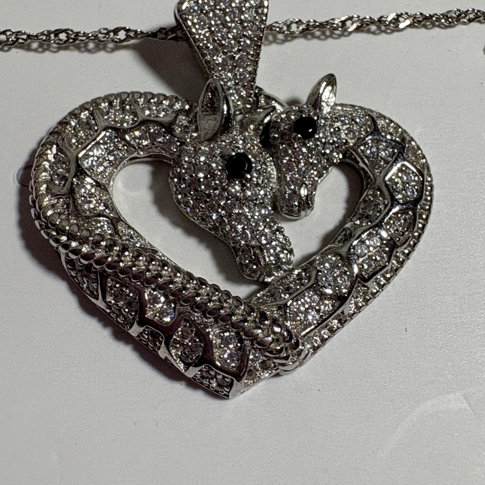 Elegant Silver Giraffe Heart Pendant Necklace